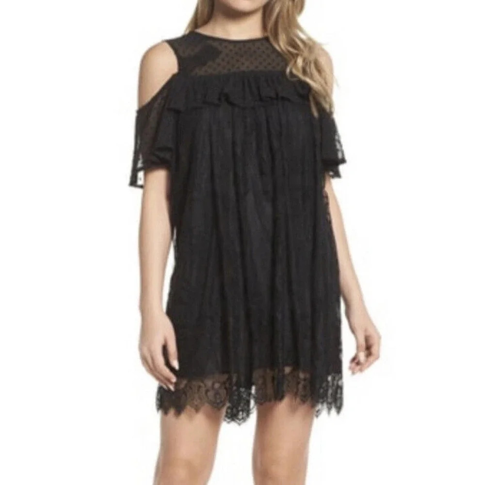 NWT Foxiedox Babette Lace Black Cold Shoulder Dress Women's Size Large